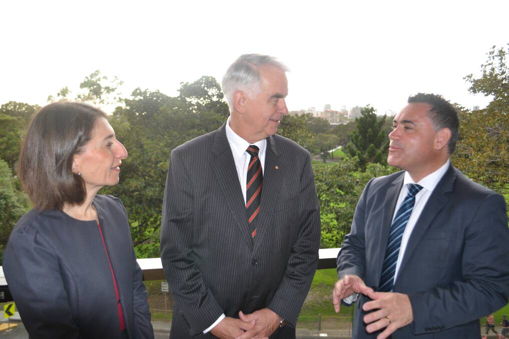 NSW Premier Gladys Berejiklian, new regional infrastructure co-ordinator Ken Gillespie, and NSW Nationals leader and Deputy Premier John Barilaro.