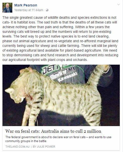 MP defends feral cats again, says phasing out livestock is more important