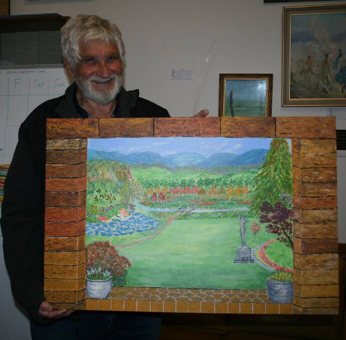 Beautiful Art: Ray Stout with his clever painting ‘Into the Garden’ using perspective to great effect.