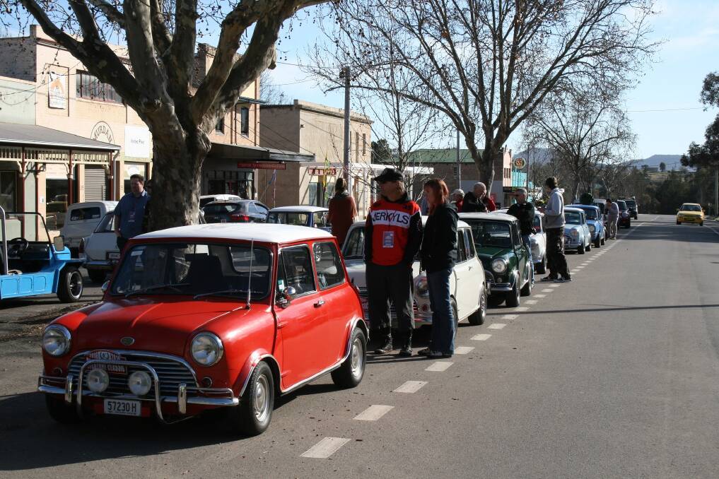 Beautiful Sight: Onlookers flocked to the main street of Rylstone on Sunday morning to see the Mini Minors lined up during their annual Rylstone classic.
