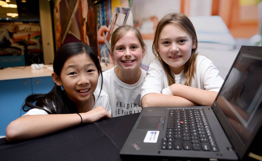 TECH GIRLS: The 2016 Tech Girls are Superheroes winners Claire Lau, Sophia Gianotti, and Angelicia Talevi. Photo: Steven Siewert