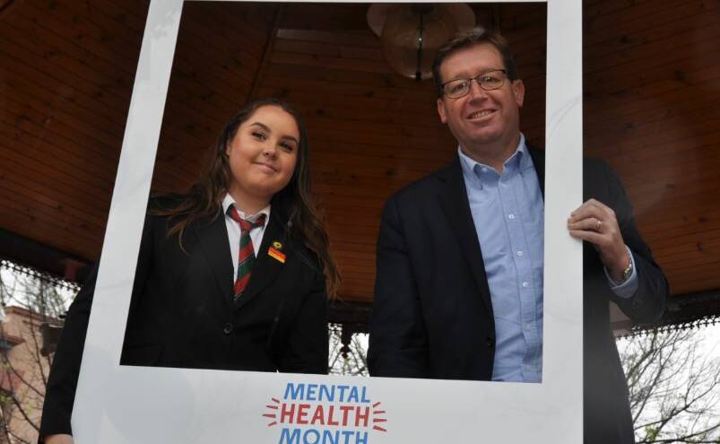 LAUNCH: Troy Grant with Maree Pobje of Dubbo College (Delroy Campus) at the launch of Mental Health month last week in Dubbo. 