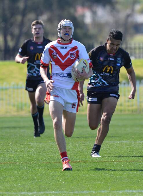TRY: Dragons Under 18s player Lachlan Hill.  PHOTO:  Col Boyd. 