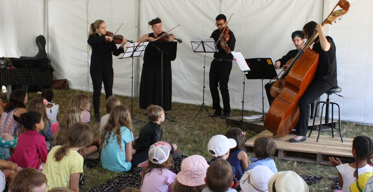 Musicians from the Australian National Academy of Music (ANAM) Chamber Orchestra at Sunday's children's concert. 