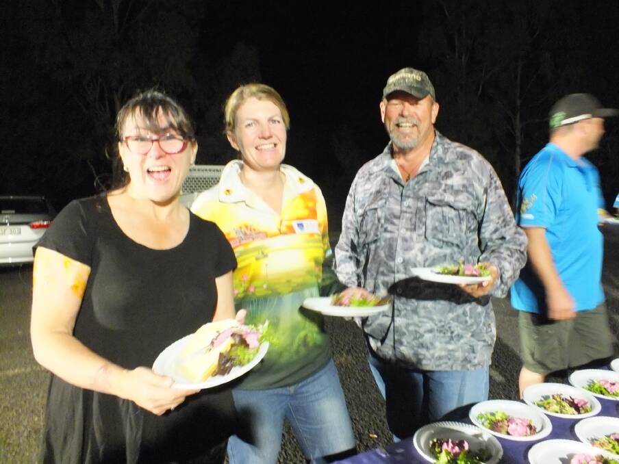 Jo and Steve Starling line up with fellow competitors for dinner after a hard day of fishing at Windamere dam.