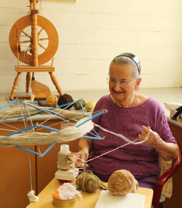 Sharing skills: Brunhilde Gates making balls of wool at Gulgong Craft Group. 