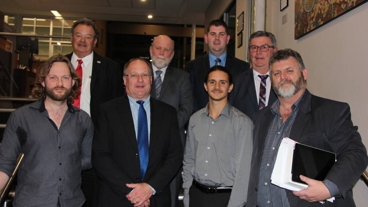 STARTING AFRESH:  THE Mid-Western Regional Council, (Back from left) Percy Thompson, Russell Holden, Paul Cavalier, Des Kennedy, (front) Sam Paine, John O'Neill, Alex Karavas and Peter Shelley.  Cr Esme Martens (not pictured) was also sworn in on Wednesday evening. 