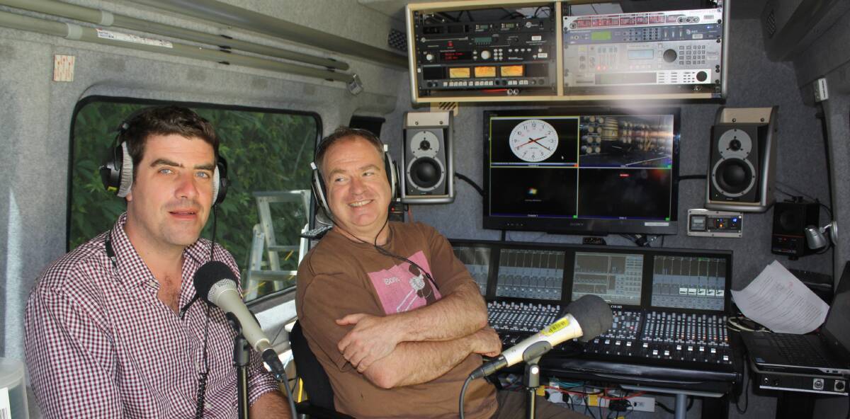 Behind the scenes: ABC Classic FM presenter Russell Torrance and senior music producer Don Bate in the broadcast van at Huntington. 
