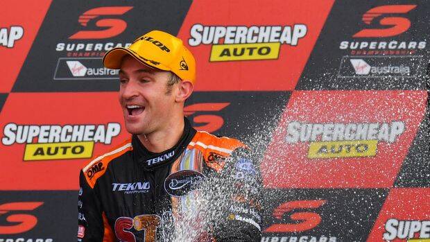 Supercharged: Will Davison celebrates on the Bathurst podium. Photo: Getty Images