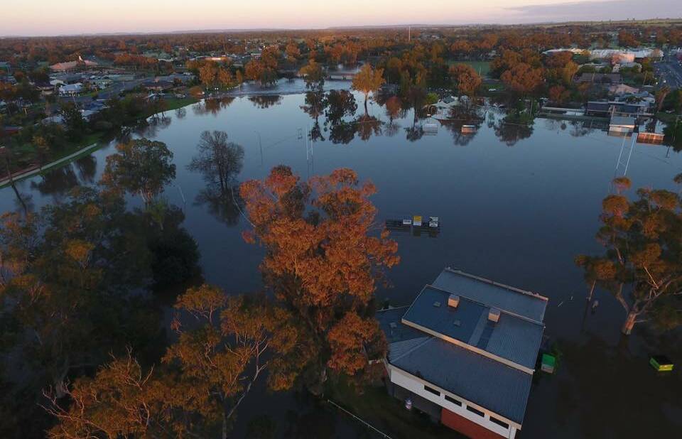An overhead view of the Forbes Rugby Club underwater. Photo: Craig Dwyer.