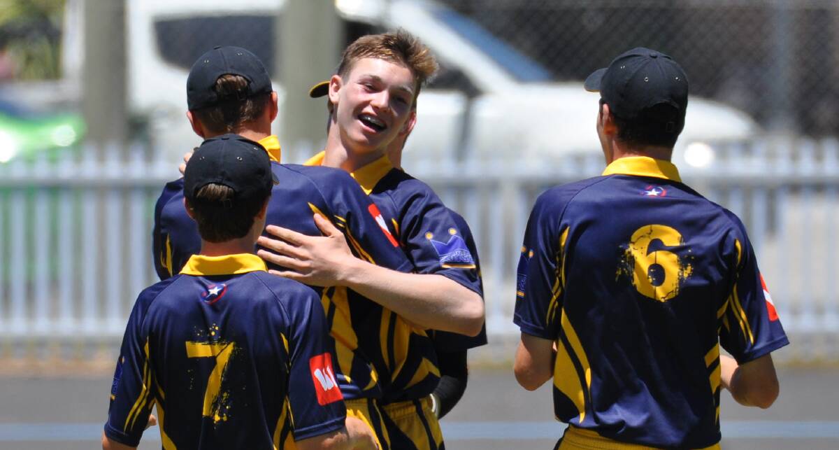 HAPPY TIMES: Central Coast players enjoy a wicket in the final of the Bradman Cup. Photo: NICK McGRATH