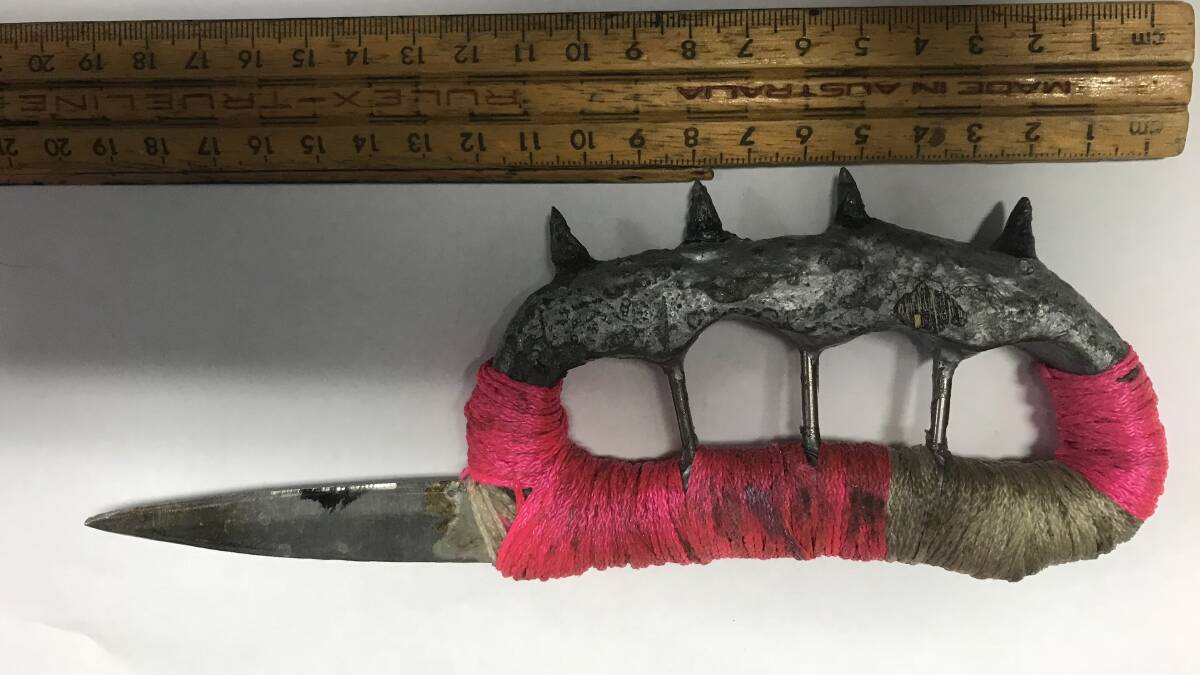 WEAPON: The improvised knuckledusters police will allege were found in the car of a Mudgee man. Photo: NSW POLICE
