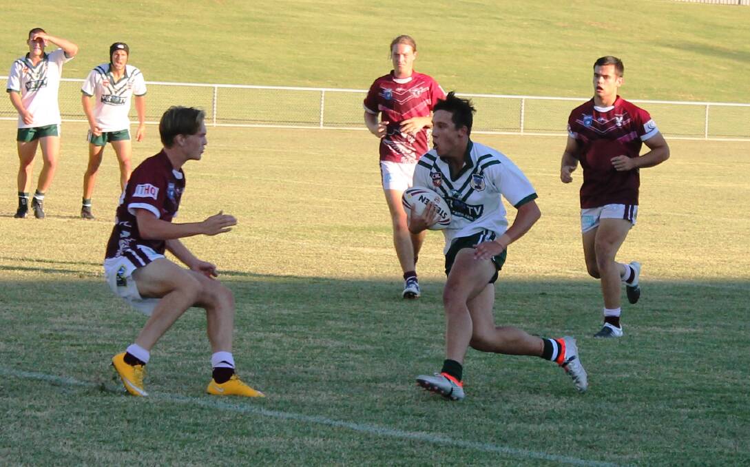 BARNSTORMING: Blayney's Joey Hobby finds some space in his Western Rams' big trial loss to Manly at Dubbo on Saturday. Photo: PETER CLARKE