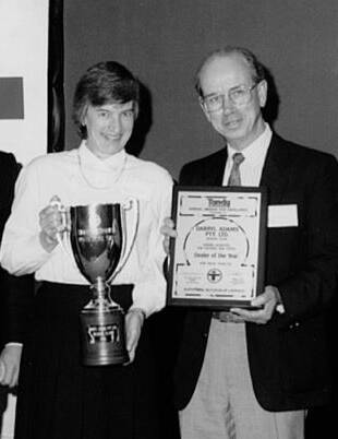 CONGRATULATIONS: Always on the front foot, Darryl was awarded the Tandy Electronics Dealer of the Year in 1992 - the couple's 25th year in business. 