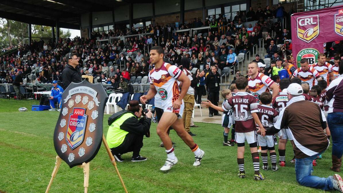 Drought: Country players run out onto Caltex Park for the City v Country Origin match in 2014. It was the last NRL game to be played at the ground.