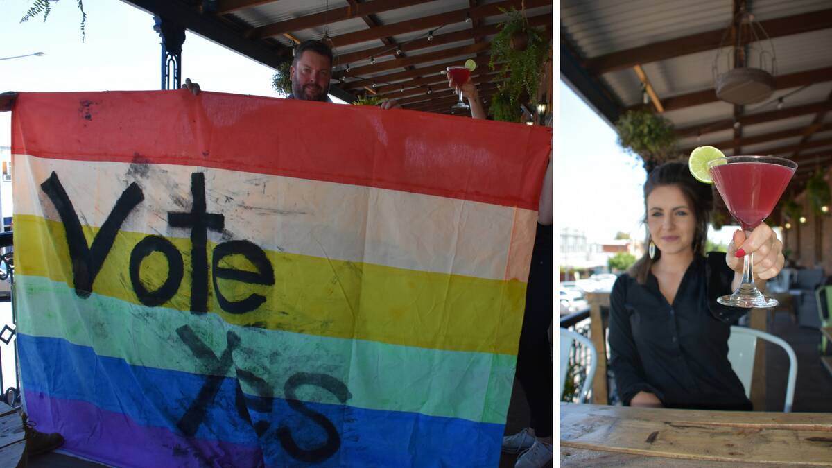 Vote Yes flag rehung at Kelly's Irish Pub. The celebrations include a two for one cosmo deal.