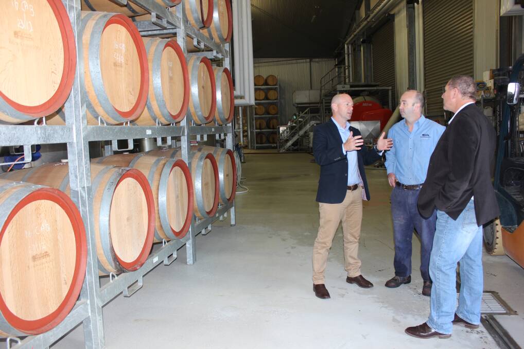 INTERNATIONAL WINE: NSW Trade Minister, Niall Blair toured Bunnamagoo Estate with general manager Stuart  Hughes and winemaker Robert Black.
