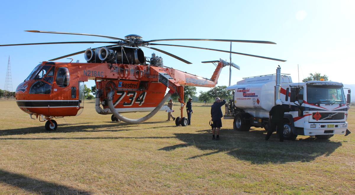 MUDGEE AIRPORT: The Skycrane preparing to be refueled by Commercial Helicopters on Friday morning.