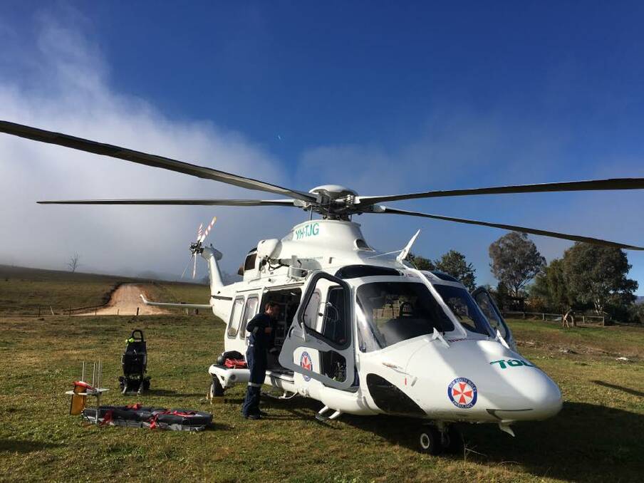 The Toll Air Ambulance was called to a vehicle that rolled off a bridge on the outskirts of Mudgee on Wednesday. Photo: Fire and Rescue NSW 387 Mudgee.