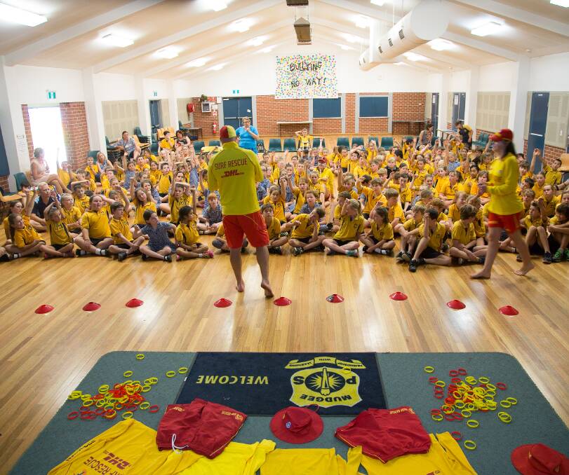 BEACH SAFETY: Surf Lifesaving volunteers give beach tips to Mudgee Public School students.  