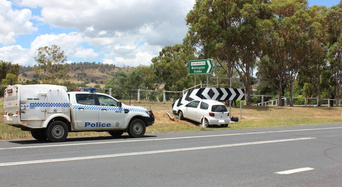 CRASH: Driver collided with the directional signs at the Guntawang Rd and Castlereigh Hwy intersection.