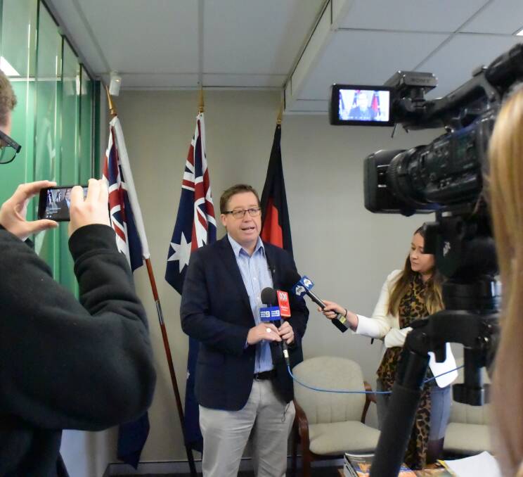 Troy Grant addresses the media in Dubbo on Tuesday. Photo: JENNIFER HOAR