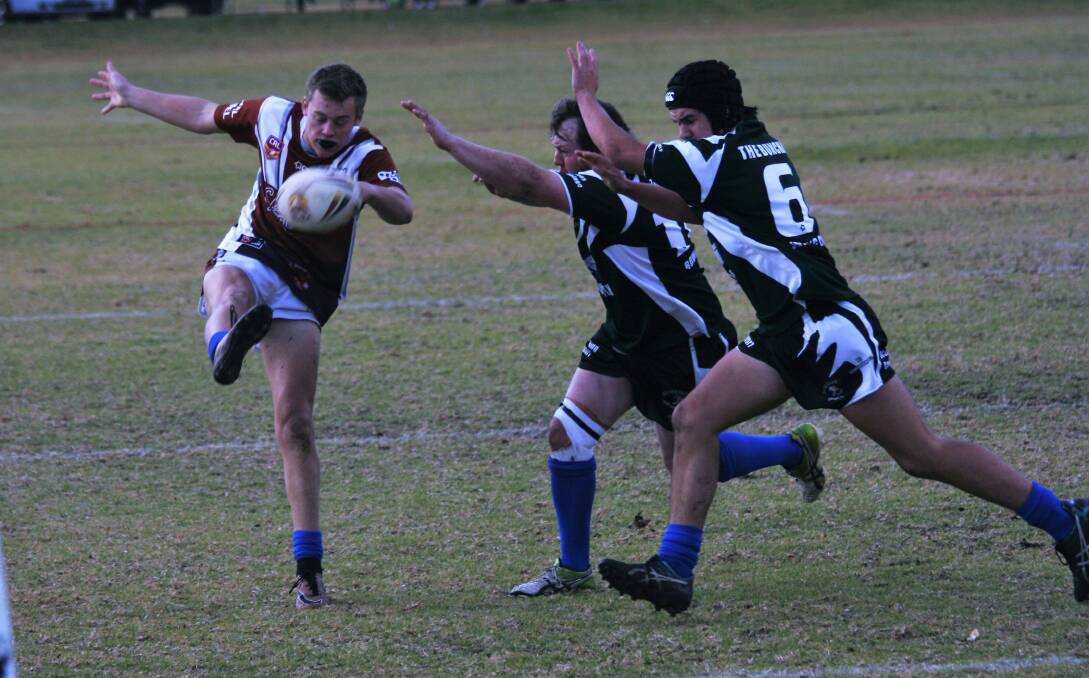 KICKING CLEAR: The Gilgandra Panthers were always in control in their win over Dunedoo on Saturday. Photo supplied.