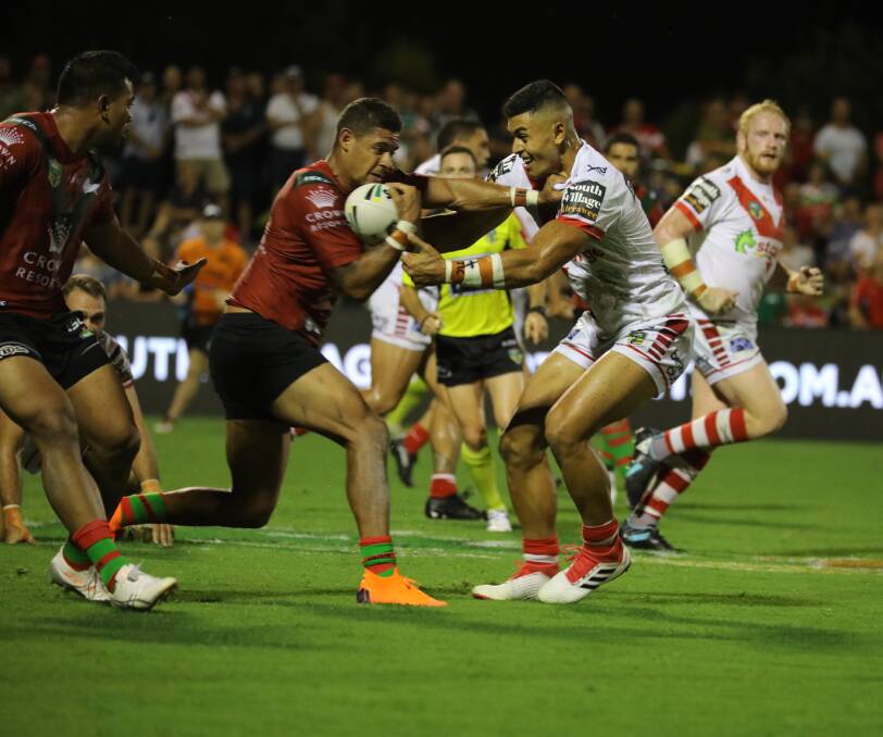 HEAD TO HEAD: A record crowd for Mudgee's Glen Willow stadium turned out to see St George Illawarra take on South Sydney in the 2018 Charity Shield. Photo: Simone Kurtz
