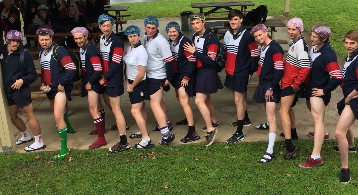 TRADING PLACES: Some of the Mudgee High School boys who dressed as girls for some of Year 12's pre-Rainbow Day fundraising last Friday.