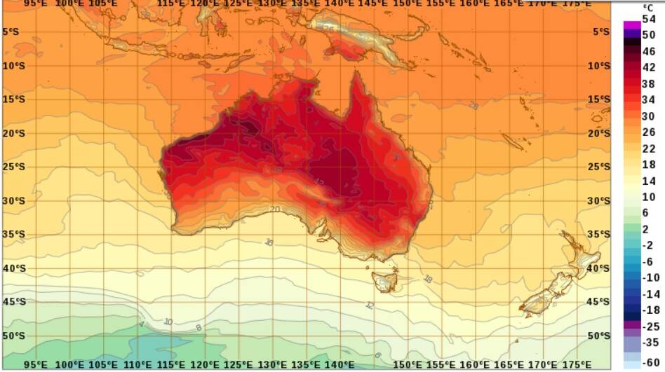 The temperature forecast for 5pm, Thursday. Source: BOM