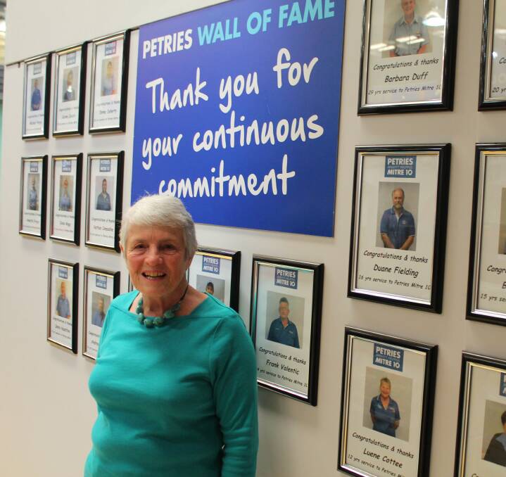 HALL OF FAMER: Barbara Duff has been with Petries Mitre 10 for 30 years and her service was recognised on on Tuesday, October 25, the date she began with the store back in 1986.