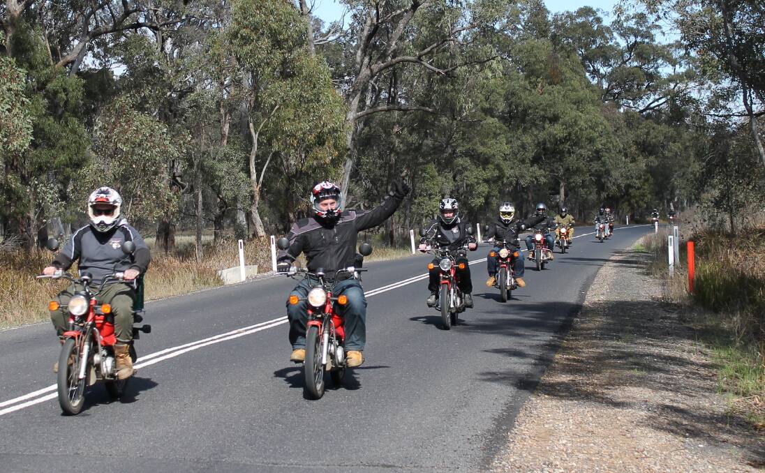 THEY'RE OFF: The Late Mail Postie Bike Ride for 2016 leaving Cooyal on Saturday morning on their 1750km journey to up to the Queensland border and back raising money for charity Wings 4 Kidz.