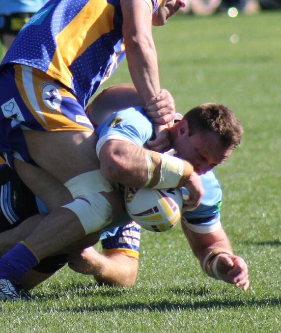 TRY TIME: Kurt Gudgeon crashes over for Gulgong against Coonabarabran.