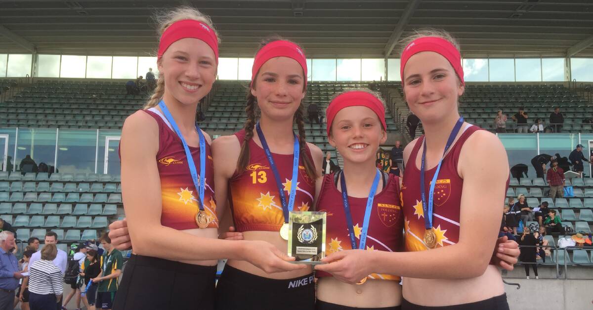 FROM THE BUSH TO HOMEBUSH: St Matthew's senior girls relay team, Mia Baggett, Xanthe Forrester, Alesha Bennetts and Milly Browning.