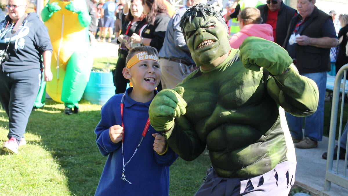 HAPPY NOT ANGRY: Lue student Zavier Hutchison and The Hulk of the Avengers Variety Bash team.