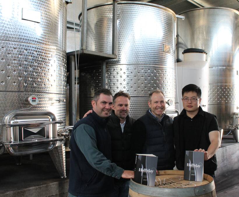 VINTAGE FORM: Four Mudgee wineries have achieved five star ratings in James Halliday’s Wine Companion for 2017. Pictured are Jacob Stein (Robert Stein), Rob Merrick (Robert Oatley), Peter Logan and Lester Yang (Huntington).