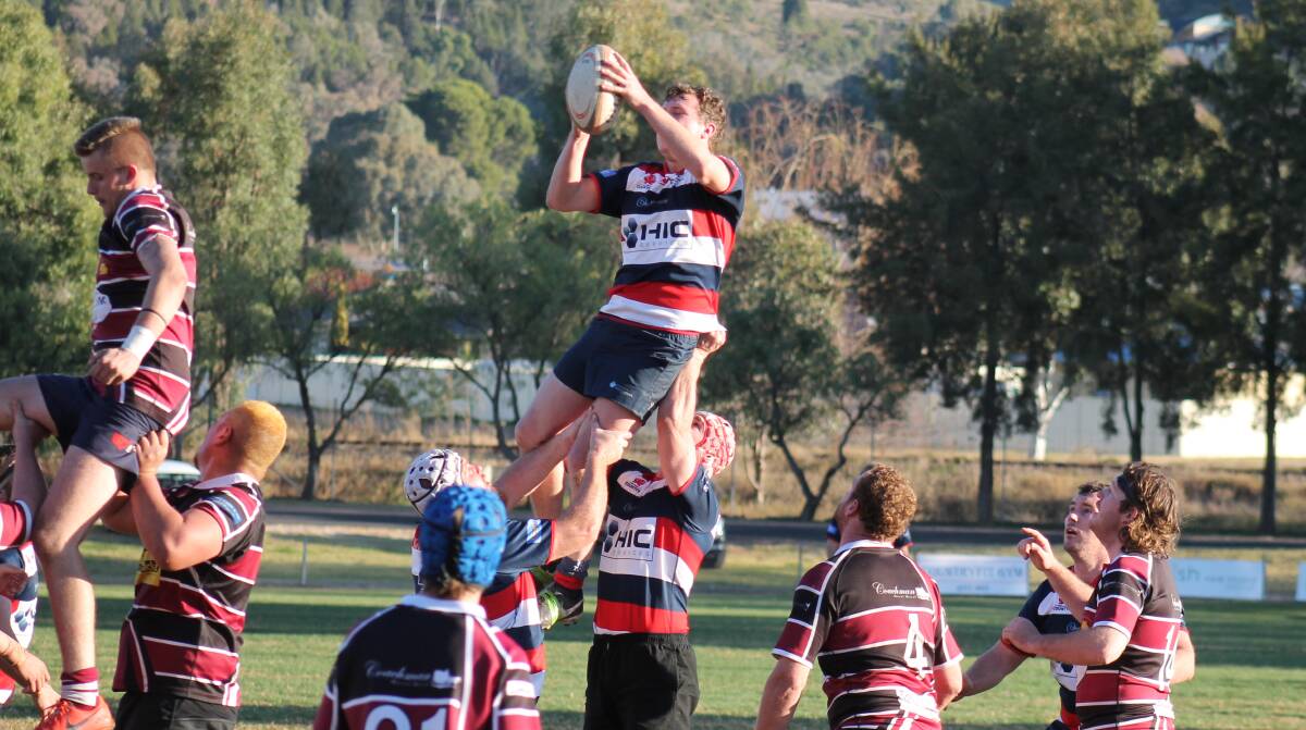 OVER THE TOP: Tom O'Leary wins the line out for the Wombats in their victory over Parkes on Saturday.