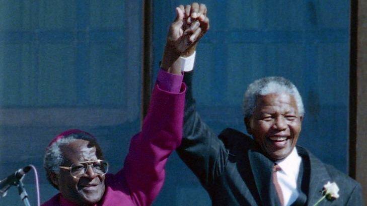 Desmond Tutu and Nelson Mandela in Cape Town in 1994.