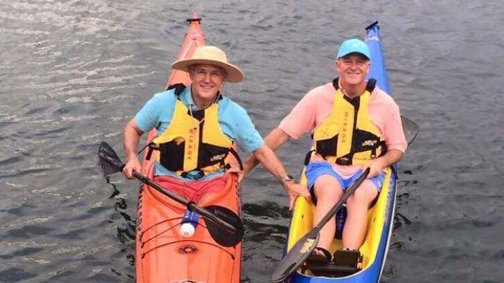 Malcolm Turnbull and John Key kayaking in Sydney Harbour in February. Photo: Supplied