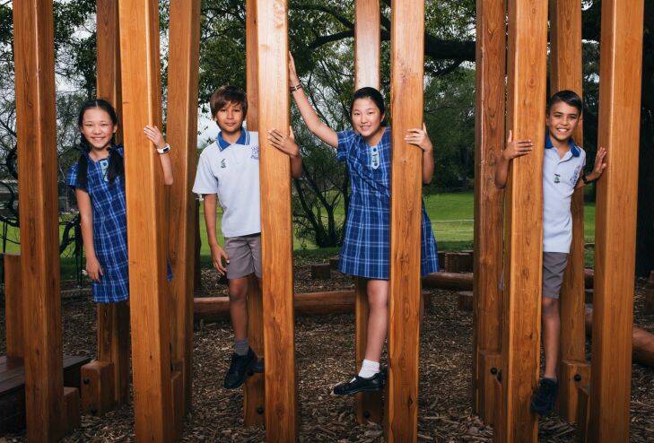 Year 6 Students from Hurstville Public School who today sat the Selective Schools Test. LtoR Serena Chui, Philemon Winter, Ashly Fan and Madhi Mourad. Photographed Thursday 9th March 2017. Photograph by James Brickwood. SMH NEWS 170309 Photo: James Brickwood