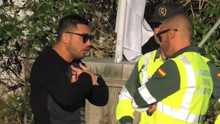 Salim Mehajer speaking to Spanish police on the island of Ibiza. Photo: A Current Affair