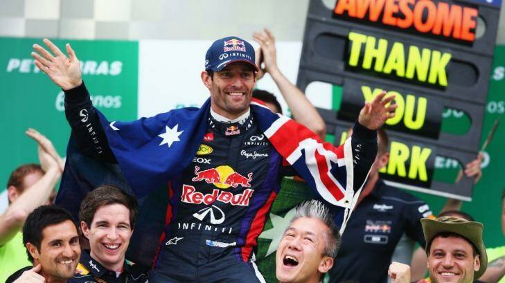 Last lap: Mark Webber says farewell to F1 in Brazil in 2013. Photo: Paul Gilham