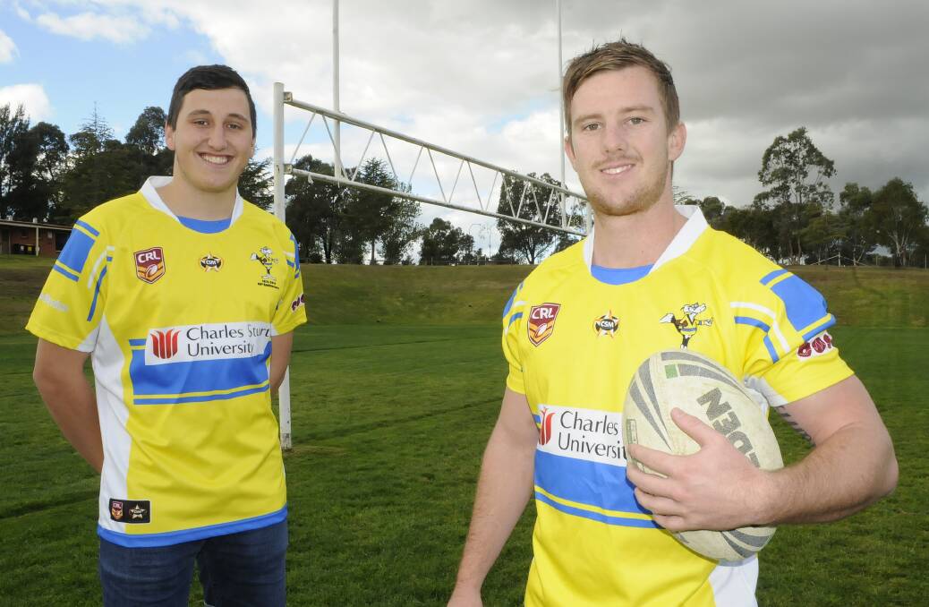 HUGE EFFORT: After some enterprising work from ground manager Dean Hodges (left), the CSU Mungoes, including Yellow team captain-coach Brad Dewar, will play host to the 2GB Continuous Call Team this weekend when they take on the Orange Barbarians. Photo: CHRIS SEABROOK 	052814cmungoes