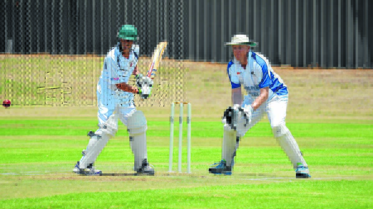 CALLED UP: Tom Lawson (batting) will make his opens debut for Mudgee in their Country Shield match against Orange Colts on Sunday at Wade Park. Photo: BEN HARRIS	 120114bhwoolvbulls0788