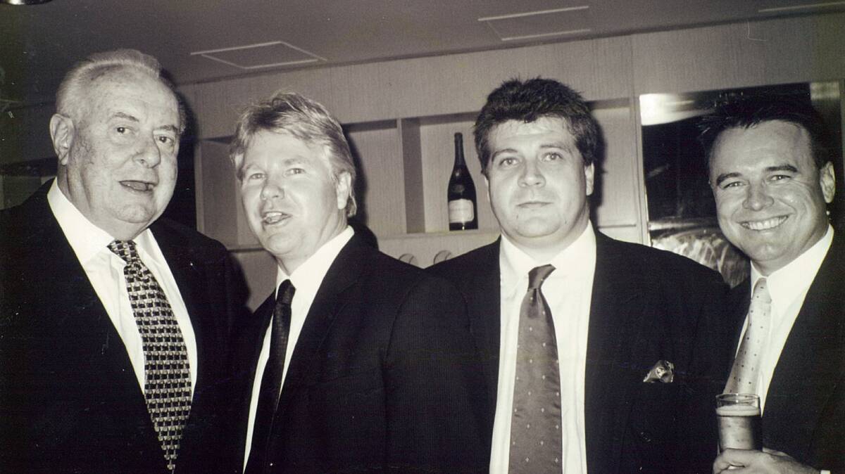 Member for Hunter Joel Fitzgibbon (right), pictured with former Prime Minister Gough Whitlam (left), Mark Arnold and  Scott Holmes,  remembers Mr Whitlam as a “giant among men” . 