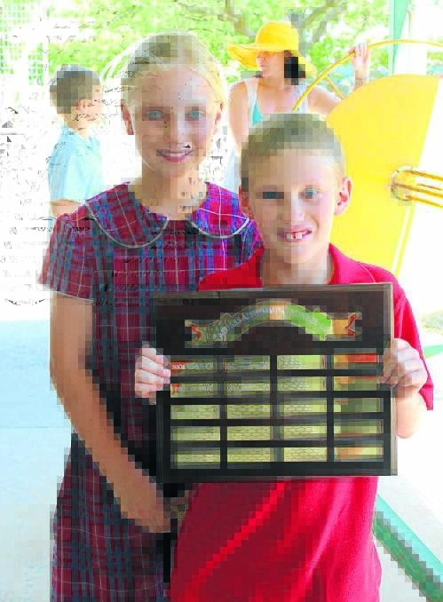 Champion Runner Up School of the Day was Goolma. Pictured are Katrina Brett and Cody Honeysett from Goolma Public School with their trophy.