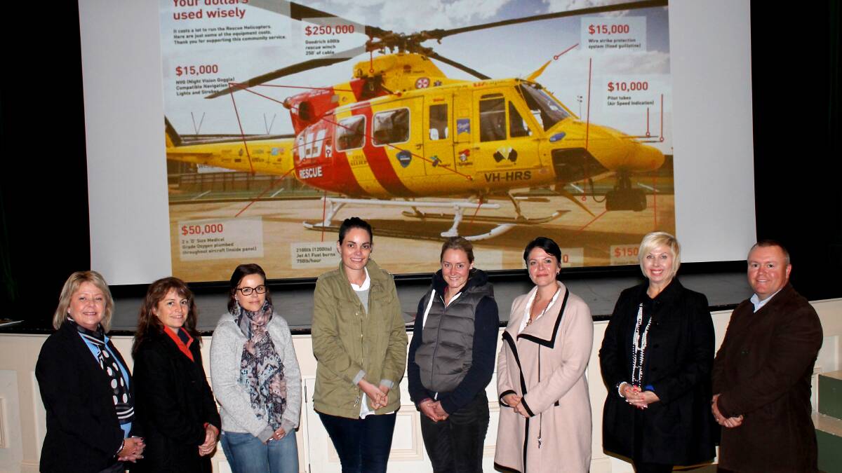 Westpac Rescue Helicopter held a meeting on Wednesday at the Mudgee Town Hall to introduce themselves and form a local  Volunteer Support Group. Pictured (from left) Volunteer Coordinator Kim Blanch, Marie Harries, Emma Davies, Hannah Stratton, Georgie Goldsmith, Emma Swift,  Regional Marketing Manager Lisa Thomas, and Jason Brown.
