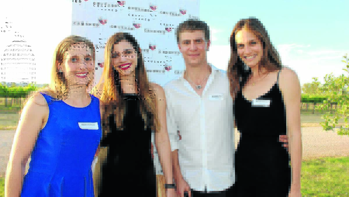 Director producer Megan Riakos, actor Millie Spencer-Brown, producer Robbie Miles and actor/producer Sarah Bishop at the first screening Crushed at Burrundulla Vineyards on Saturday night.