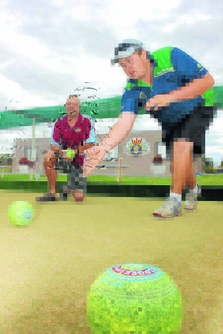 Mudgee Bowling Club’s Anthony Rich (left) and Jae Marskell will be hoping to beat a strong field of players at the Easter Pairs tournament this weekend.