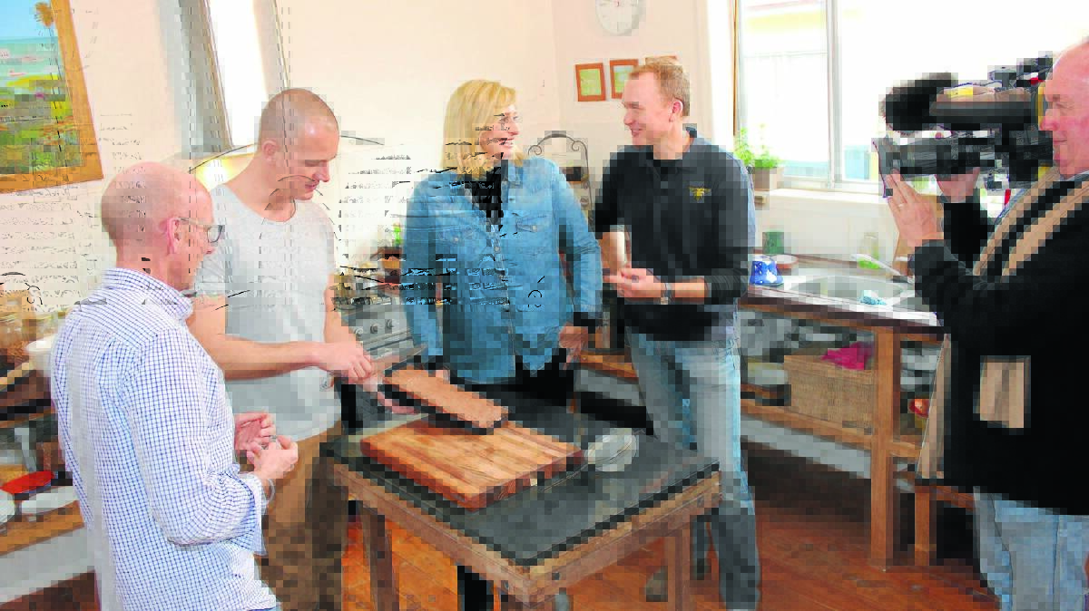 Better Homes and Gardens presenters Presenters Johanna Griggs and ‘Fast Ed’ Halmagyi with Mudgee chocolate maker Luke Spencer while filming in Mudgee earlier this month.